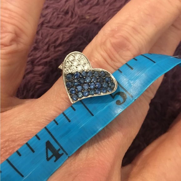 14k 585 White Gold Heart Diamond /Sapphire Ring - Picture 16 of 16